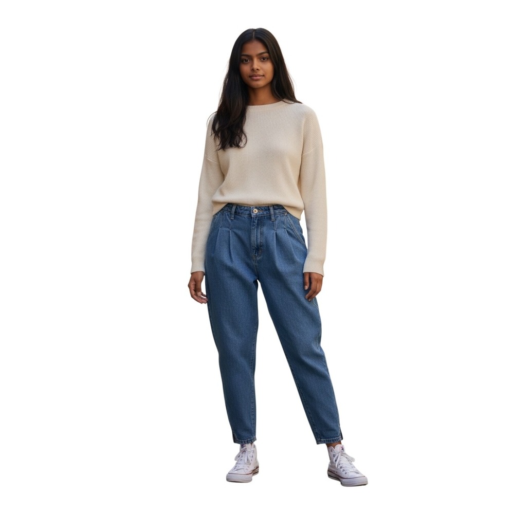 Cindy h Paris Women's Blue Denim‎ Pleated High Waist Balloon Leg Jeans M